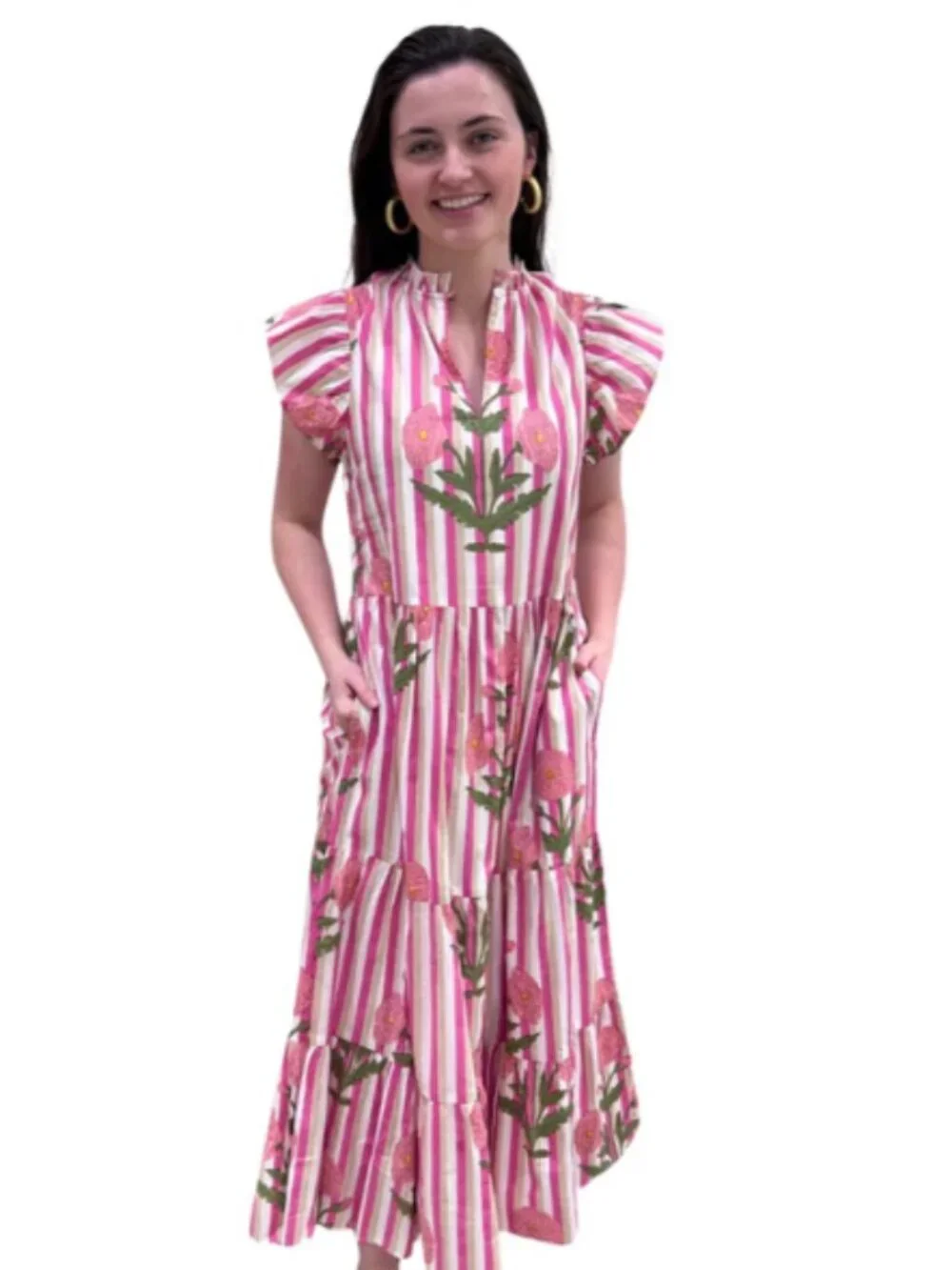 Liza Byrd The Tinley Pink Floral Stripe Long Dress XL
